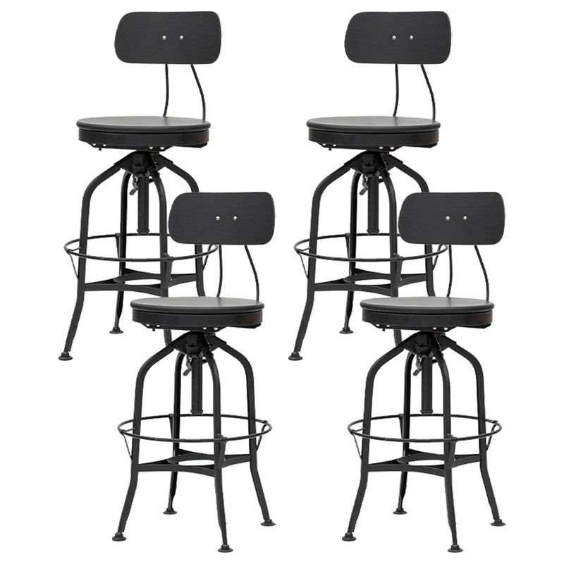 Industrial Metal Bar Stools Swivel Adjustable Height Bar Stool with Footrest Black-Black 4 Piece Set Clearhalo 'Bar Furniture' 'Bar Stools' 'bar_stools' 'furn' 'furn_bar_stools' 'Furniture' 'Kitchen & Dining Furniture' 7421948