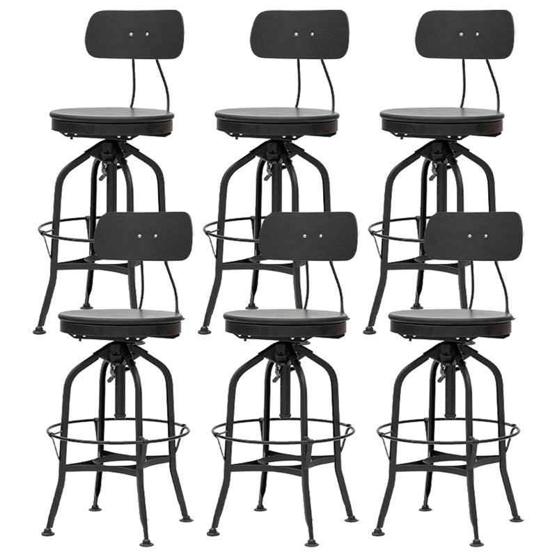 Industrial Metal Bar Stools Swivel Adjustable Height Bar Stool with Footrest Black-Black 6 Piece Set Clearhalo 'Bar Furniture' 'Bar Stools' 'bar_stools' 'furn' 'furn_bar_stools' 'Furniture' 'Kitchen & Dining Furniture' 7421949