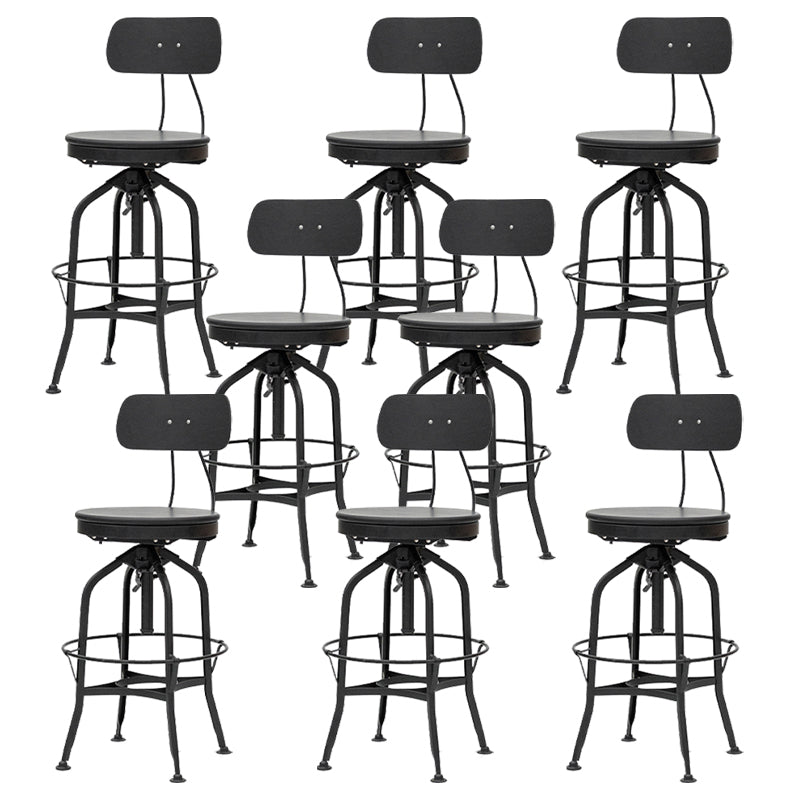 Industrial Metal Bar Stools Swivel Adjustable Height Bar Stool with Footrest Black-Black 8 Piece Set Clearhalo 'Bar Furniture' 'Bar Stools' 'bar_stools' 'furn' 'furn_bar_stools' 'Furniture' 'Kitchen & Dining Furniture' 7421950