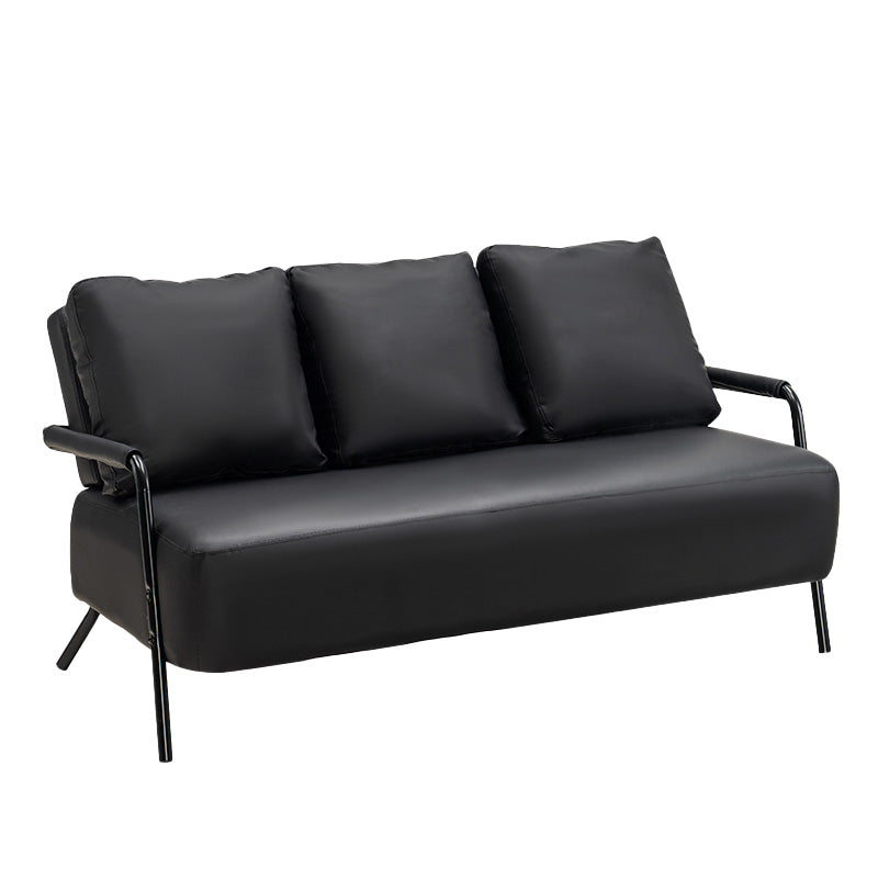 25.59" Wide Faux Leather Metal Frame Sofa 3 Seater Sofa for Living Room Black Clearhalo 'furn' 'furn_sofas' 'Furniture' 'Living Room Furniture' 'Sofa' 'sofas' 7422182