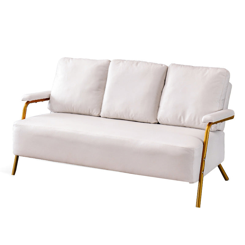 25.59" Wide Faux Leather Metal Frame Sofa 3 Seater Sofa for Living Room White Clearhalo 'furn' 'furn_sofas' 'Furniture' 'Living Room Furniture' 'Sofa' 'sofas' 7422183
