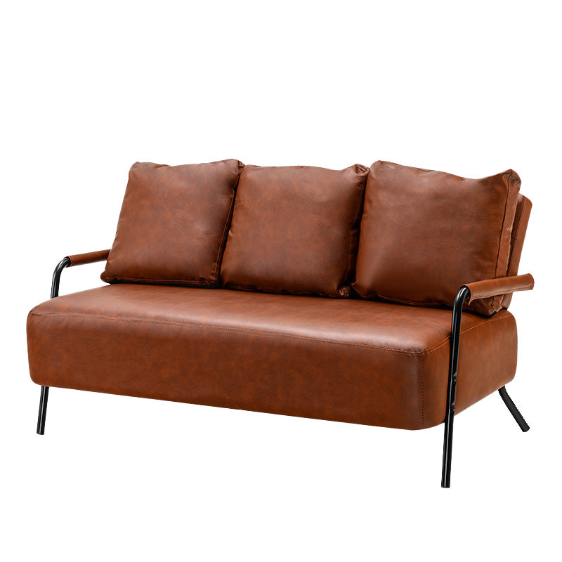 25.59" Wide Faux Leather Metal Frame Sofa 3 Seater Sofa for Living Room Brown Clearhalo 'furn' 'furn_sofas' 'Furniture' 'Living Room Furniture' 'Sofa' 'sofas' 7422185