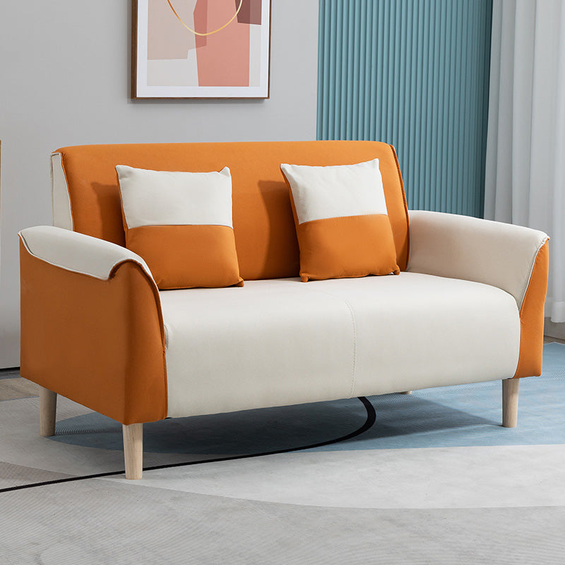 25.59" Wide Faux Leather Loveseat Scandinavian Flared Arm Sofa Off-White-Orange Clearhalo 'furn' 'furn_sofas' 'Furniture' 'Living Room Furniture' 'Sofa' 'sofas' 7422216