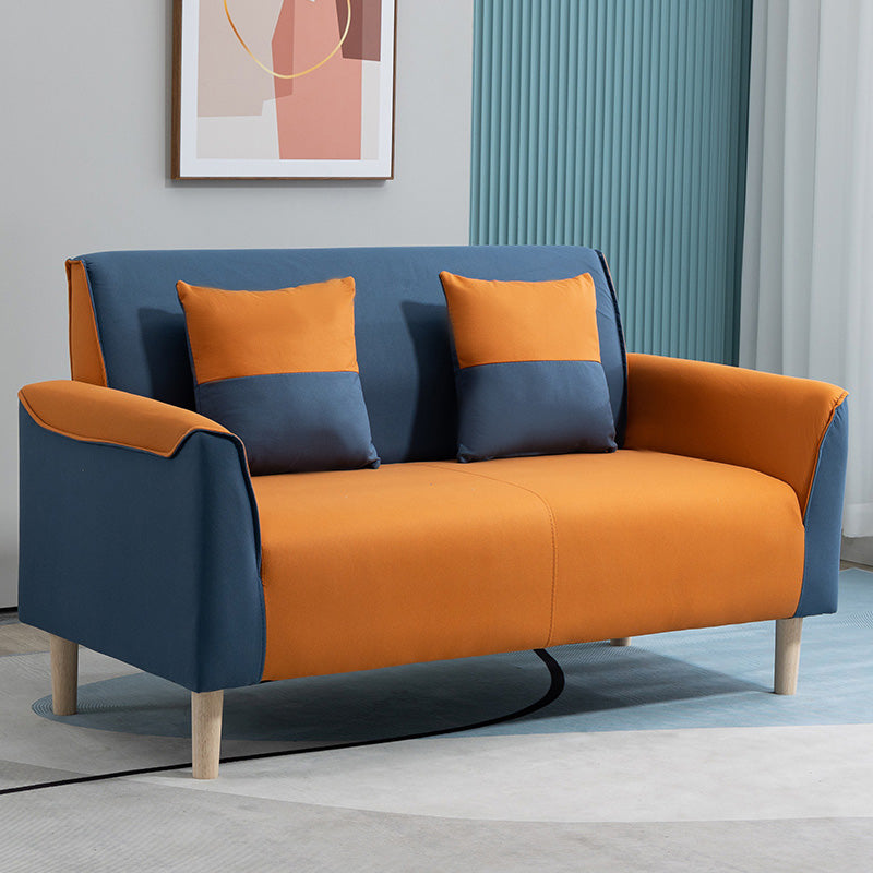 25.59" Wide Faux Leather Loveseat Scandinavian Flared Arm Sofa Dark Blue-Orange Clearhalo 'furn' 'furn_sofas' 'Furniture' 'Living Room Furniture' 'Sofa' 'sofas' 7422222
