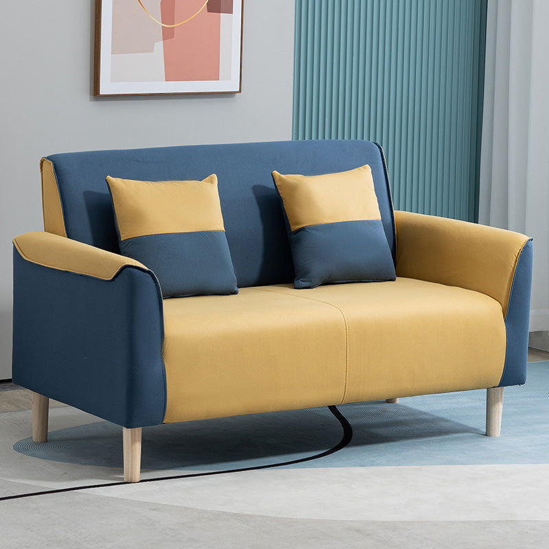25.59" Wide Faux Leather Loveseat Scandinavian Flared Arm Sofa Dark Blue-Yellow Clearhalo 'furn' 'furn_sofas' 'Furniture' 'Living Room Furniture' 'Sofa' 'sofas' 7422223