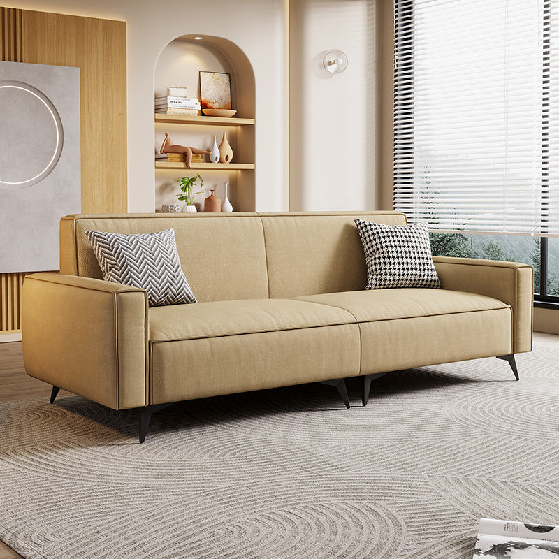 Contemporary Style 29.52" Wide Solid Color Sofa Square Arm Sofa Beige Cotton and Linen Clearhalo 'furn' 'furn_sofas' 'Furniture' 'Living Room Furniture' 'Sofa' 'sofas' 7422262