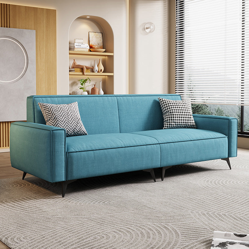 Contemporary Style 29.52" Wide Solid Color Sofa Square Arm Sofa Lake Blue Cotton and Linen Clearhalo 'furn' 'furn_sofas' 'Furniture' 'Living Room Furniture' 'Sofa' 'sofas' 7422274