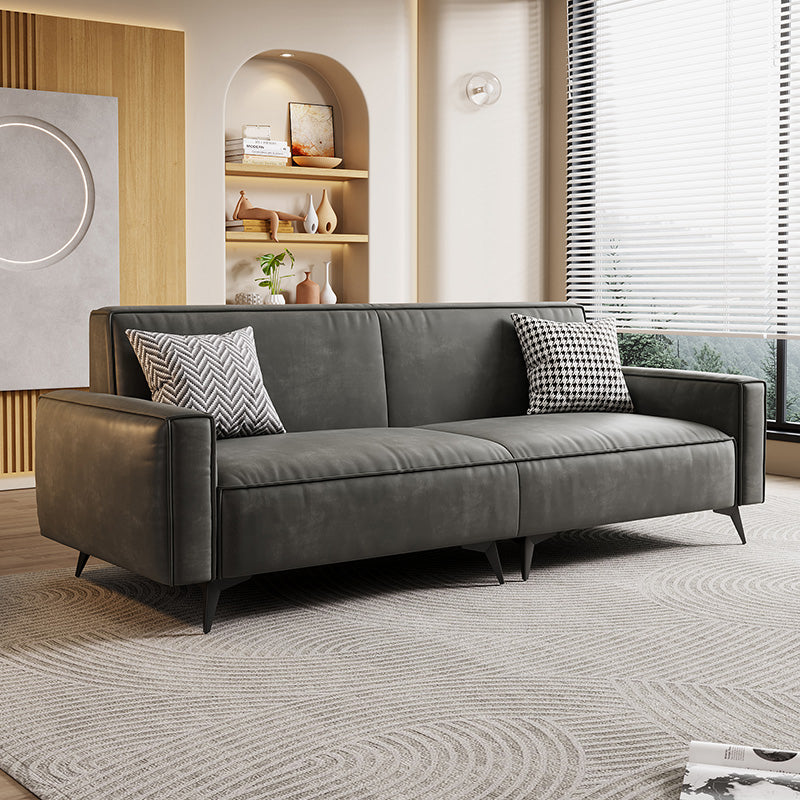 Contemporary Style 29.52" Wide Solid Color Sofa Square Arm Sofa Dark Gray Tech Cloth Clearhalo 'furn' 'furn_sofas' 'Furniture' 'Living Room Furniture' 'Sofa' 'sofas' 7422278