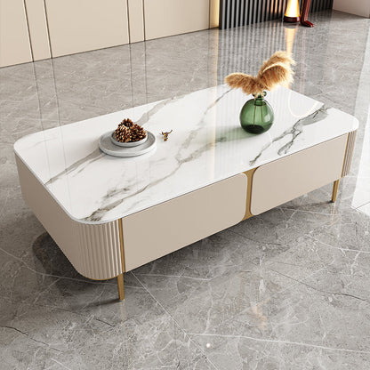 2 Drawers Rectangular Slate Top Coffee Table 4 Legs Cocktail Table