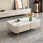 2 Drawers Rectangular Slate Top Coffee Table 4 Legs Cocktail Table