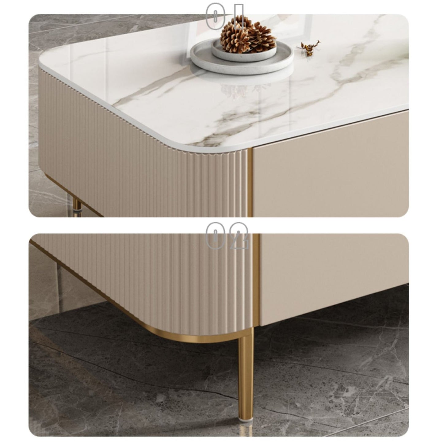 2 Drawers Rectangular Slate Top Coffee Table 4 Legs Cocktail Table