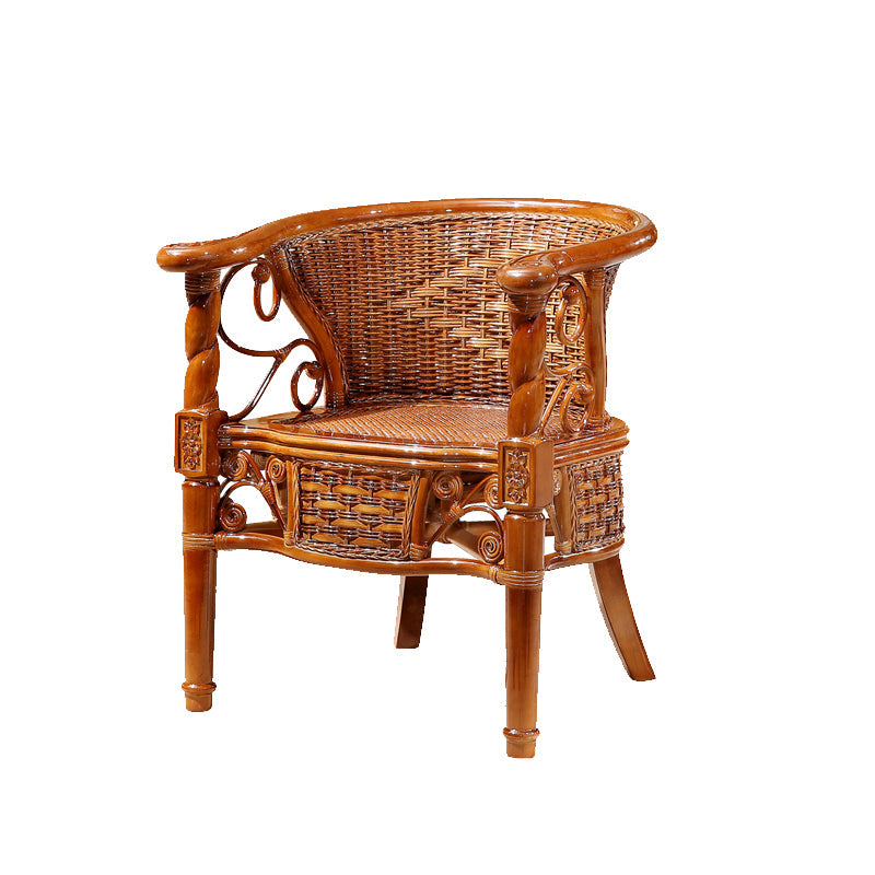 Traditional Dining Chair Rattan Solid Wood Base Arm Chair for Home Use