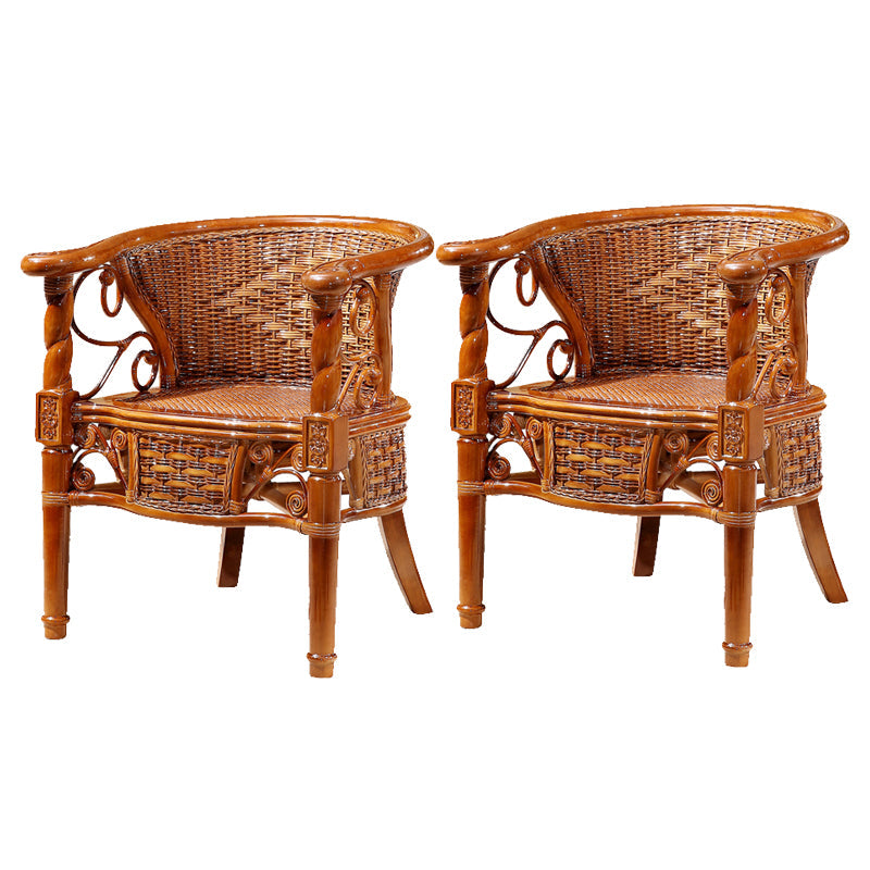 Traditional Dining Chair Rattan Solid Wood Base Arm Chair for Home Use