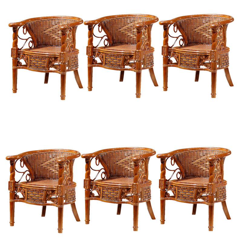 Traditional Dining Chair Rattan Solid Wood Base Arm Chair for Home Use