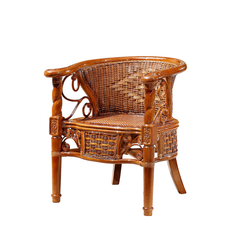 Traditional Dining Chair Rattan Solid Wood Base Arm Chair for Home Use