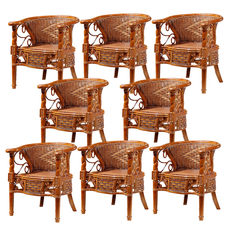 Traditional Dining Chair Rattan Solid Wood Base Arm Chair for Home Use