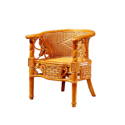 Traditional Dining Chair Rattan Solid Wood Base Arm Chair for Home Use