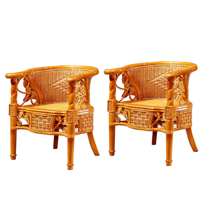 Traditional Dining Chair Rattan Solid Wood Base Arm Chair for Home Use