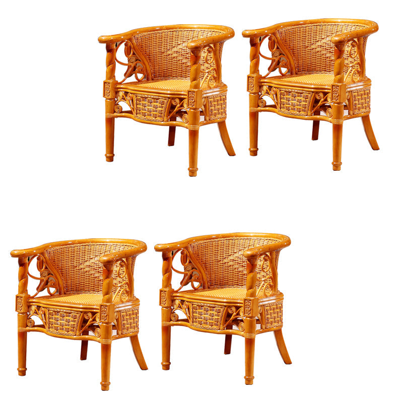 Traditional Dining Chair Rattan Solid Wood Base Arm Chair for Home Use