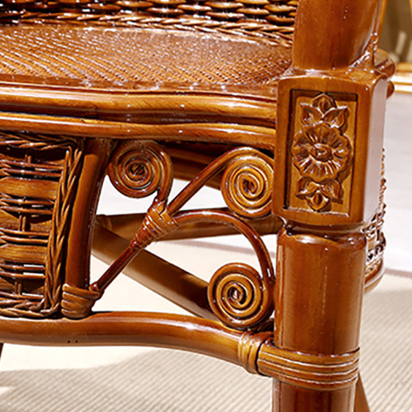 Traditional Dining Chair Rattan Solid Wood Base Arm Chair for Home Use