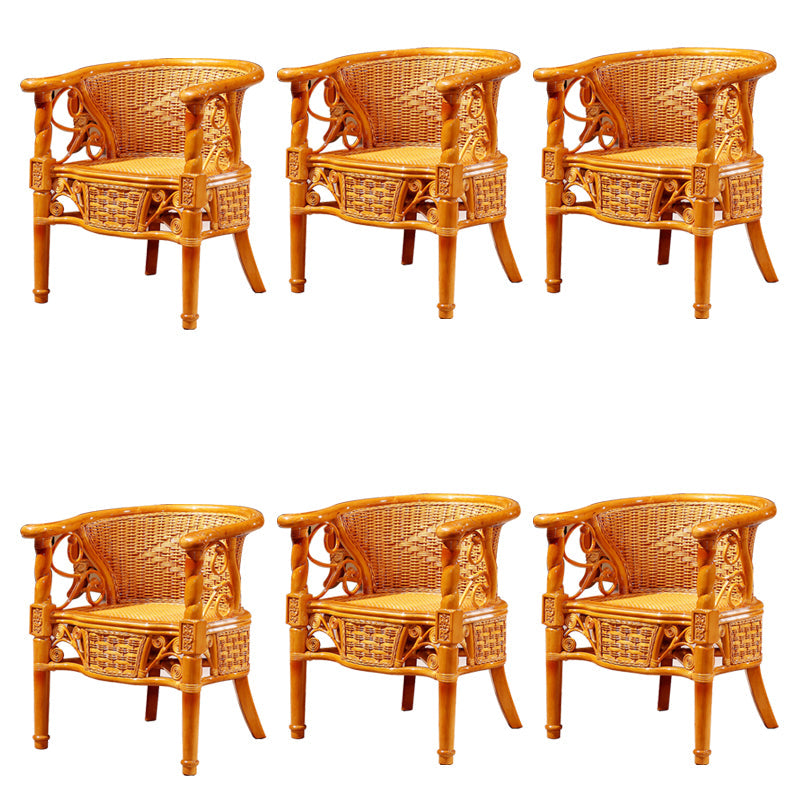 Traditional Dining Chair Rattan Solid Wood Base Arm Chair for Home Use