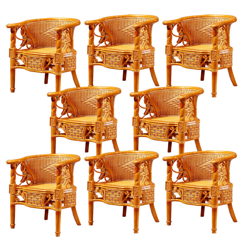 Traditional Dining Chair Rattan Solid Wood Base Arm Chair for Home Use