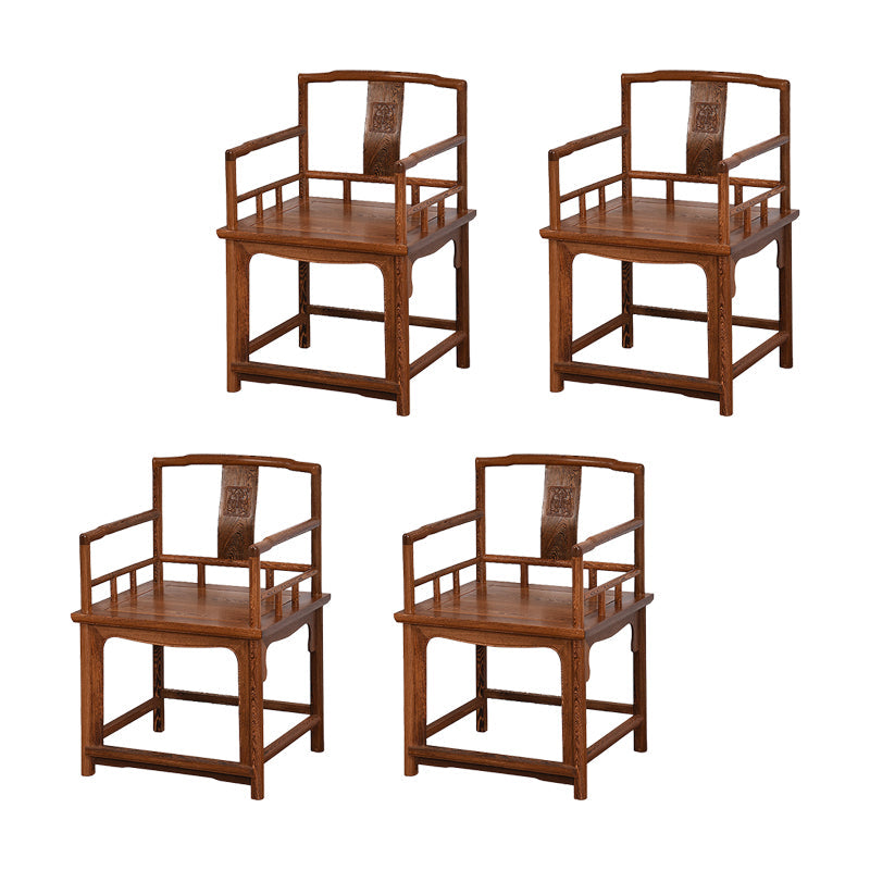Traditional Style Dining Chair Solid Wood Slat Back Arm Chair for Home
