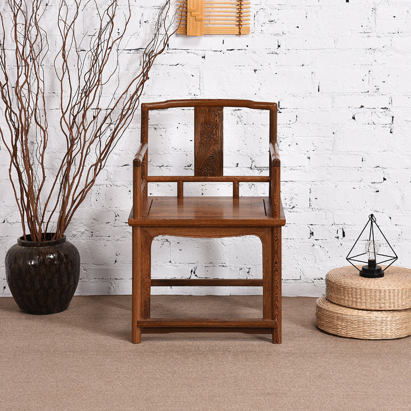 Traditional Style Dining Chair Solid Wood Slat Back Arm Chair for Home