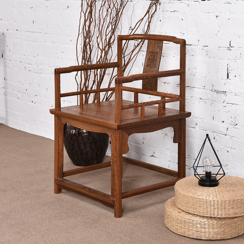 Traditional Style Dining Chair Solid Wood Slat Back Arm Chair for Home