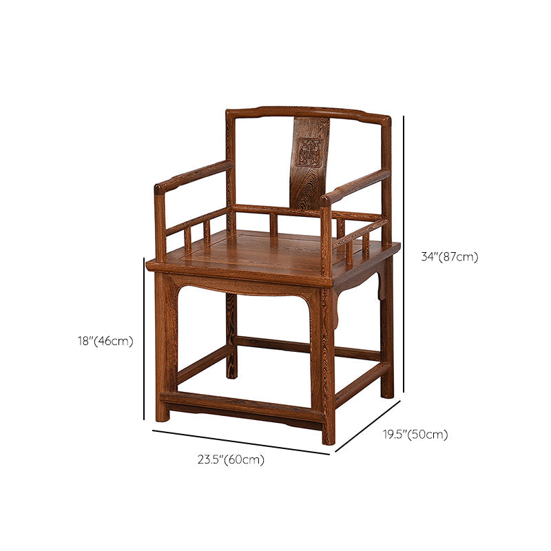Traditional Style Dining Chair Solid Wood Slat Back Arm Chair for Home