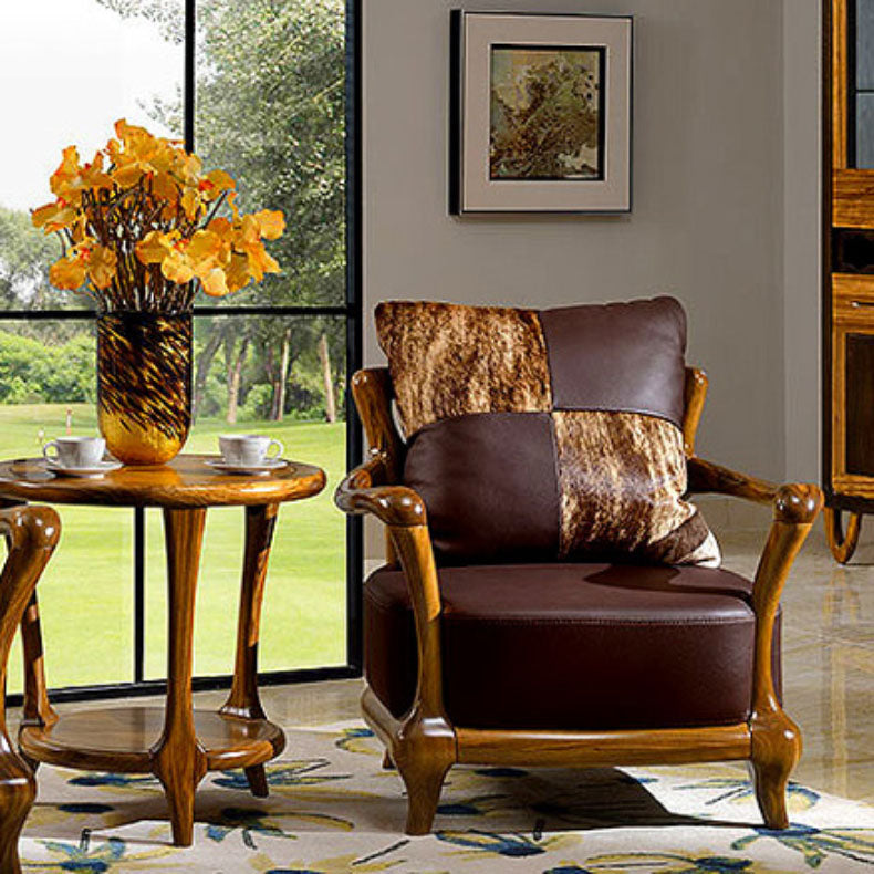 Silla de brazo de comedor de marco de madera sólida para la silla tapizada de cuero