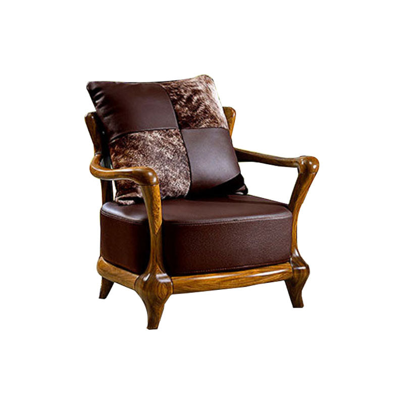 Silla de brazo de comedor de marco de madera sólida para la silla tapizada de cuero