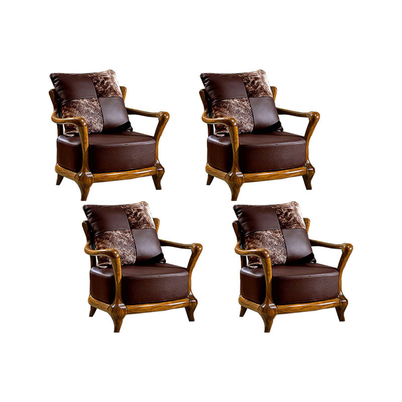 Silla de brazo de comedor de marco de madera sólida para la silla tapizada de cuero