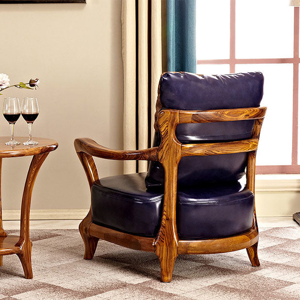 Silla de brazo de comedor de marco de madera sólida para la silla tapizada de cuero