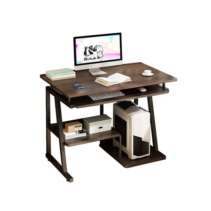 Contemporary Engineered Wood Writing Desk Keyboard Tray Desk 28"L x 16"W x 29"H Walnut Clearhalo 'furn' 'furn_office_desk' 'Furniture' 'Office Desks' 'Office Furniture' 'office_desk' 7428446