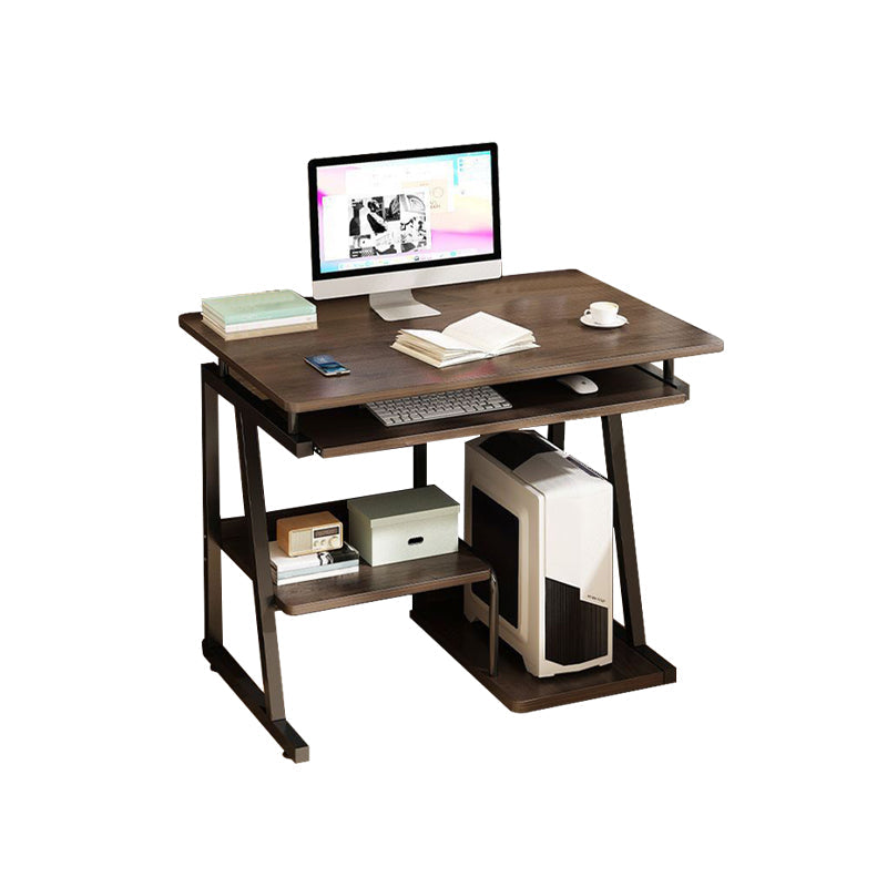 Contemporary Engineered Wood Writing Desk Keyboard Tray Desk 23"L x 16"W x 29"H Walnut Clearhalo 'furn' 'furn_office_desk' 'Furniture' 'Office Desks' 'Office Furniture' 'office_desk' 7428448