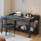 Bedroom Writing Desk Solid Wood Glam Computer Desk with Shelf , 29.5 Inch High Black Clearhalo 'furn' 'furn_office_desk' 'Furniture' 'Office Desks' 'Office Furniture' 'office_desk' 7428477