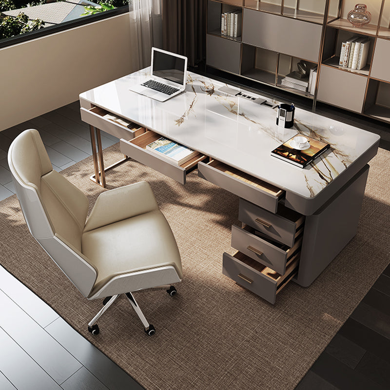 Escritorio de oficina de piedra rectangular escritorio de estilo moderno con 6 cajones