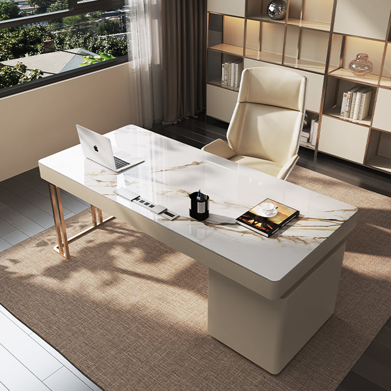 Escritorio de oficina de piedra rectangular escritorio de estilo moderno con 6 cajones
