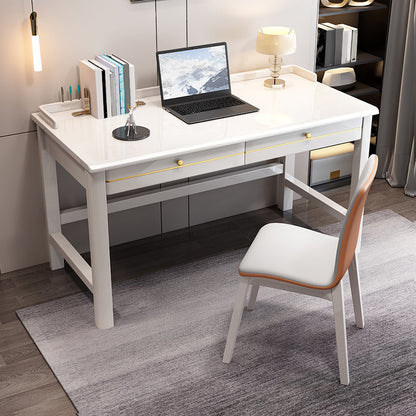 Escritorio de oficina de dormitorio escritorio de escritura de madera sólida con cajones, 31.5 "H