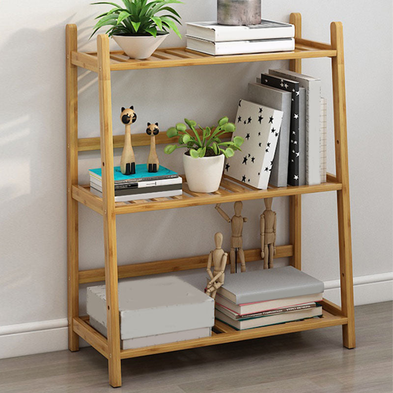 Contemporary Open Back Bamboo Bookshelf Ladder Bookcase with Shelves 24"L x 12"W x 26"H Clearhalo 'Bookcases' 'furn' 'furn_bookcases' 'Furniture' 'Office Furniture' 7429586