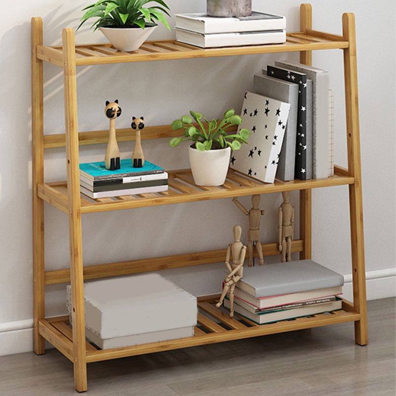 Contemporary Open Back Bamboo Bookshelf Ladder Bookcase with Shelves 28"L x 12"W x 26"H Clearhalo 'Bookcases' 'furn' 'furn_bookcases' 'Furniture' 'Office Furniture' 7429588