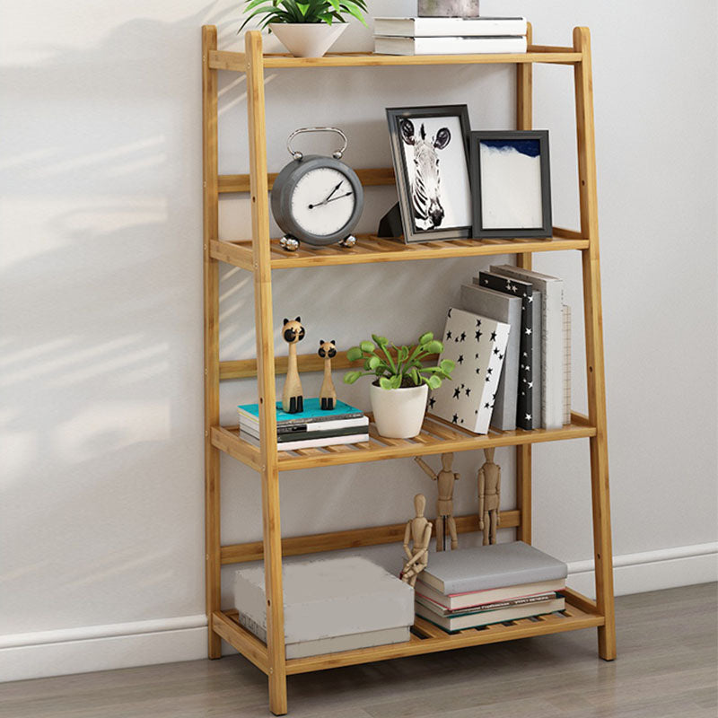 Contemporary Open Back Bamboo Bookshelf Ladder Bookcase with Shelves 24"L x 13"W x 37"H Clearhalo 'Bookcases' 'furn' 'furn_bookcases' 'Furniture' 'Office Furniture' 7429596