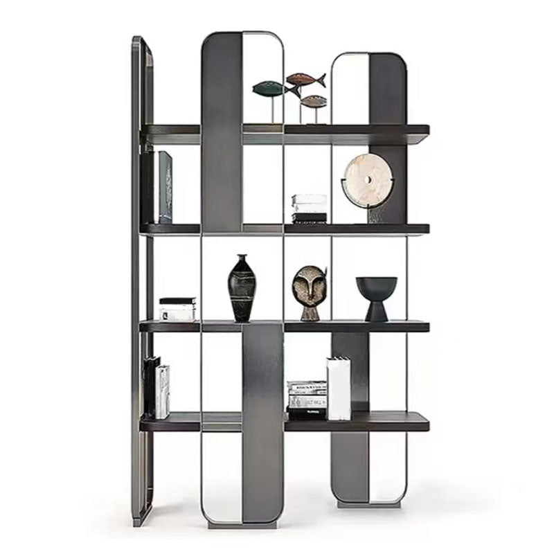 4 Shelves Contemporary Bookcase Standard Metal Open Back Bookshelf Black Clearhalo 'Bookcases' 'furn' 'furn_bookcases' 'Furniture' 'Office Furniture' 7429613