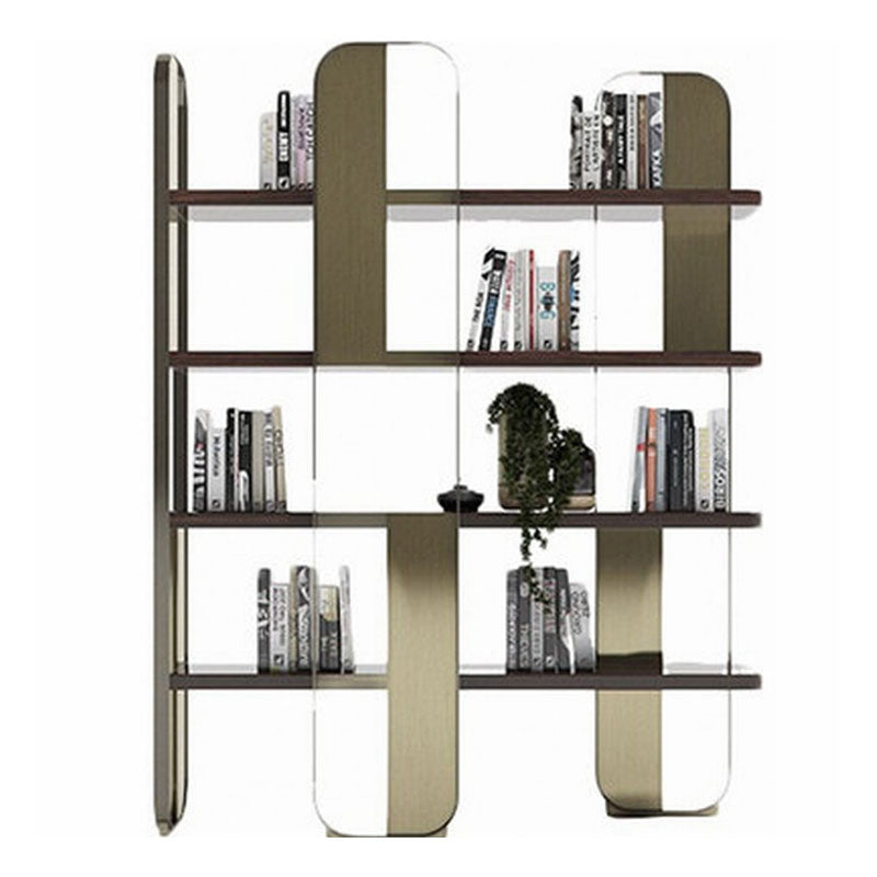 4 Shelves Contemporary Bookcase Standard Metal Open Back Bookshelf Black-Gold Clearhalo 'Bookcases' 'furn' 'furn_bookcases' 'Furniture' 'Office Furniture' 7429614