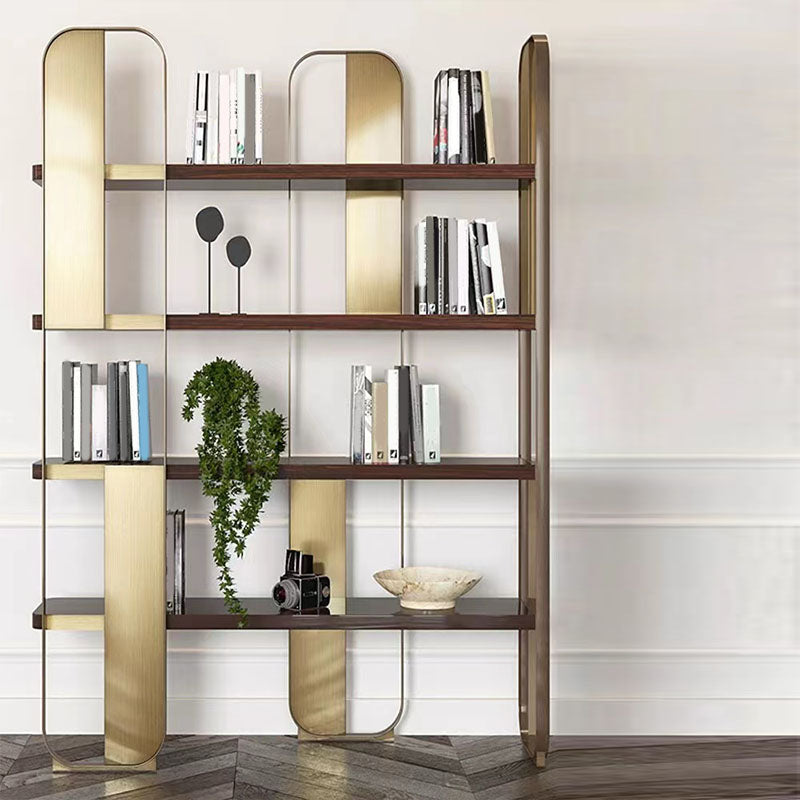 4 Shelves Contemporary Bookcase Standard Metal Open Back Bookshelf Gold Clearhalo 'Bookcases' 'furn' 'furn_bookcases' 'Furniture' 'Office Furniture' 7429618