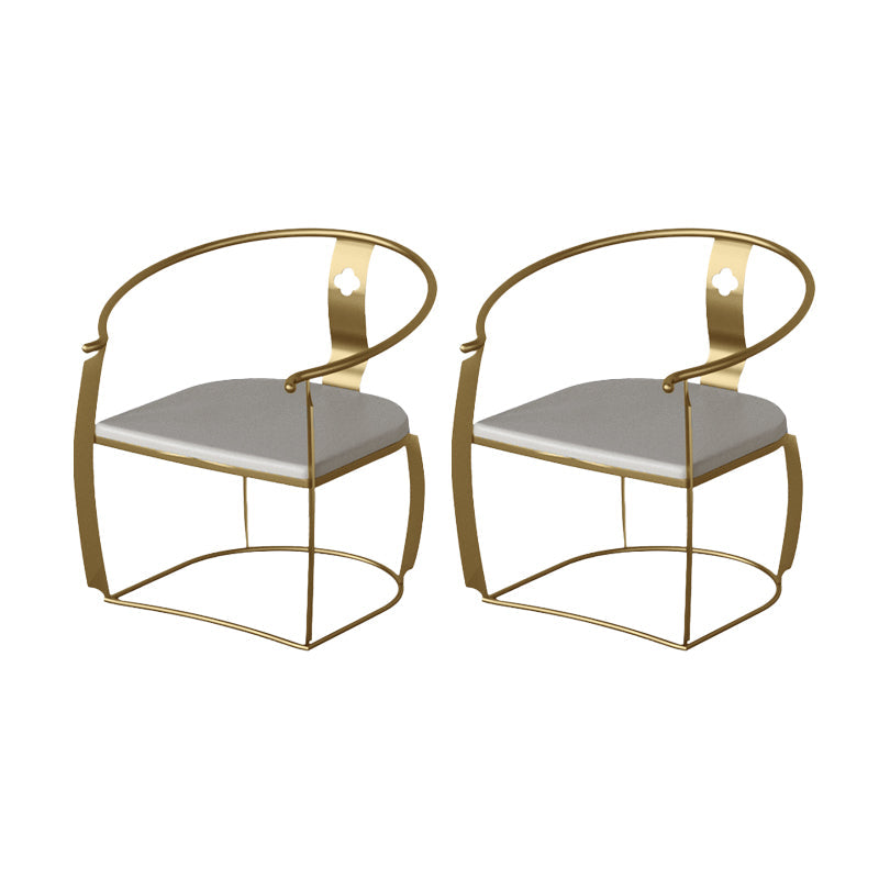 Glam Style Dining Chair Upholstered Arm Chair with Metal Base Champagne Gold 2 Piece Set Clearhalo 'Dining Chairs' 'Dining Tables & Seating' 'dining_chair' 'furn' 'furn_dining_chair' 'Furniture' 'Kitchen & Dining Furniture' 7434074