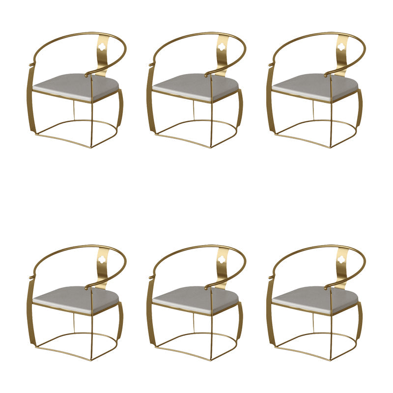 Glam Style Dining Chair Upholstered Arm Chair with Metal Base Champagne Gold 6 Piece Set Clearhalo 'Dining Chairs' 'Dining Tables & Seating' 'dining_chair' 'furn' 'furn_dining_chair' 'Furniture' 'Kitchen & Dining Furniture' 7434078