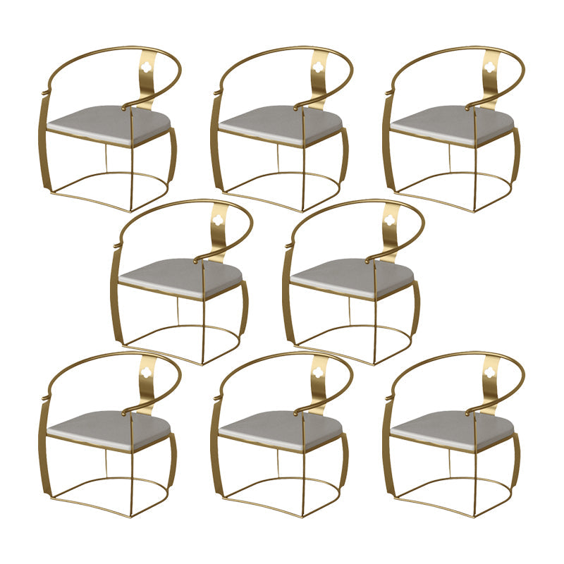 Glam Style Dining Chair Upholstered Arm Chair with Metal Base Champagne Gold 8 Piece Set Clearhalo 'Dining Chairs' 'Dining Tables & Seating' 'dining_chair' 'furn' 'furn_dining_chair' 'Furniture' 'Kitchen & Dining Furniture' 7434080