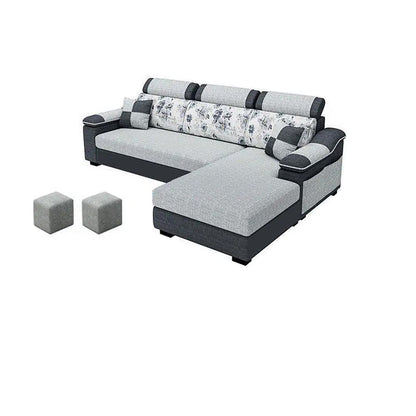 33.46" Tall Grey Sectional Sofa Faux Leather/Linen Flared Arm Modular Sofa